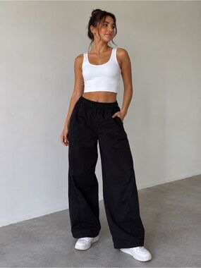ZARA Black Utility Parachute Cargo Pants Size Small